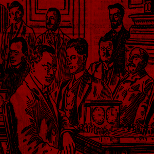 Jose Raul Capablanca sitting among other players in San Sebastian in 1911