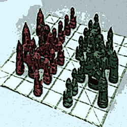 Burmese Chess game with all of the pieces placed and ready to go